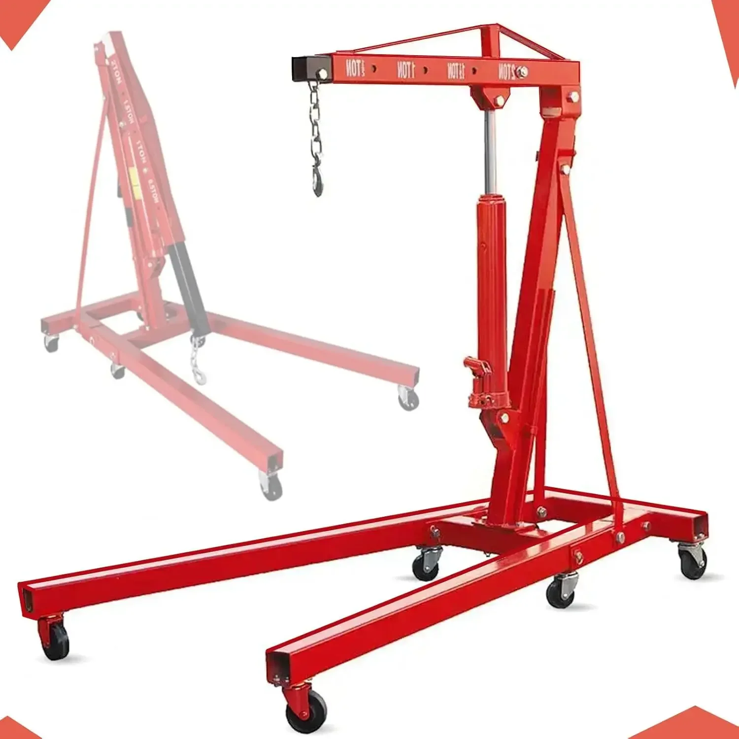 2Ton Engine Motor Hoist Stands Heavy Duty Steel Cherry Picker Shop Crane Lift Nicely Foldable, Red