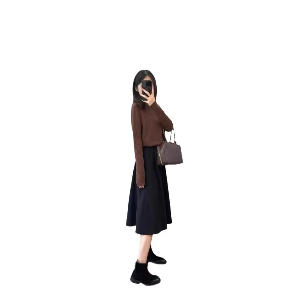 

Women's Winter Warm Giant Slim down Gauze Skirt Elastic Waist Long Thick Acetate Wool A-Line Overskirt Foreign Style
