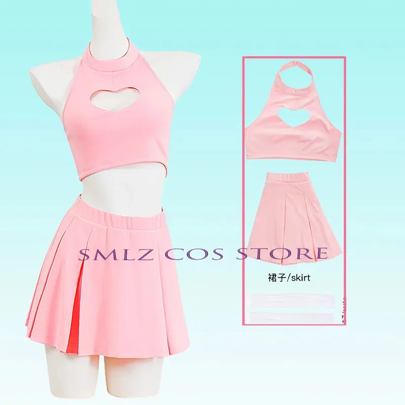 

Anime MisaMisa Cosplay Death Note Costume Woman Pink Love Cheerleading Tube Tops Skirt Uniform Halloween Party Girl Sweet Outfit