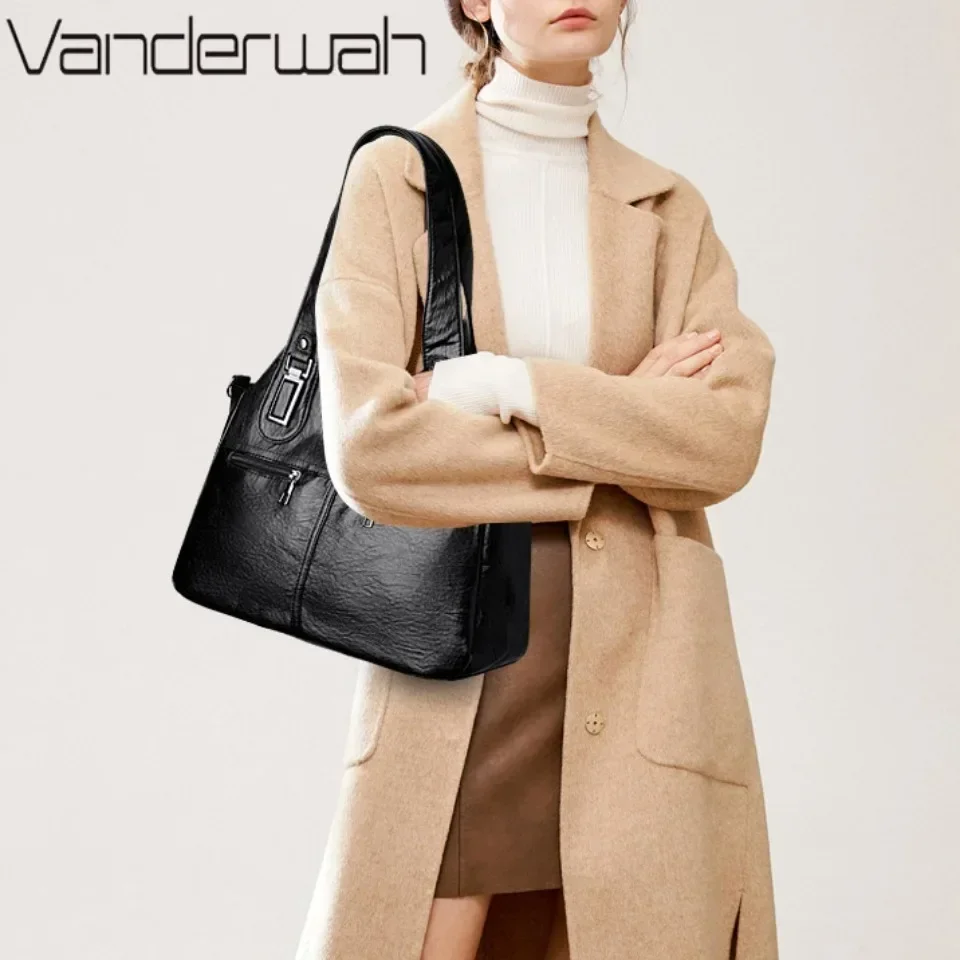 Einfarbig Schulter Tasche Für Frauen Mode Weiche Leder Casual Tote Tasche Damen Vintage Messenger Umhängetasche Pendeln Sac