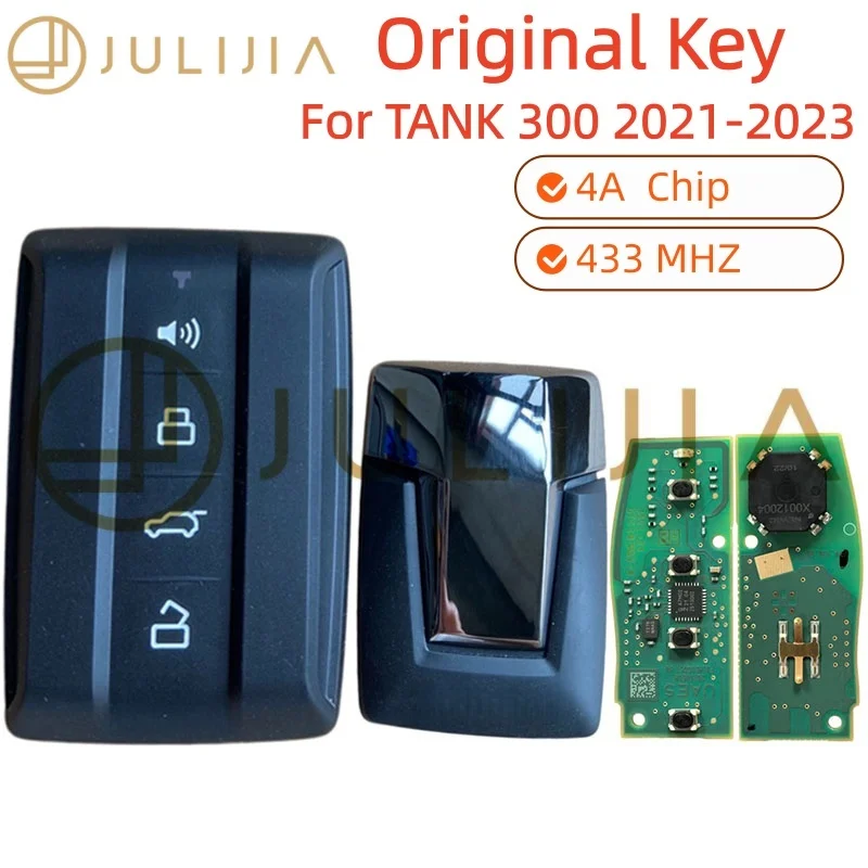 

JULIJIA original Smart Car Key For Great Wall GWM TANK 400 300 500 700 4A Chip 433Mhz 4 Buttons Original KEY Shell 2021 - 2025