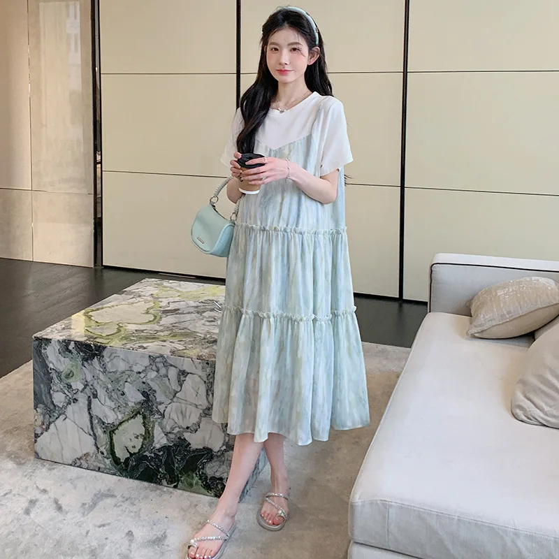 2025 Summer Pregnant Women's Clothing Korean Edition Fresh Temperament Age Reduction Vacation Two Pregnant Women's Skirts