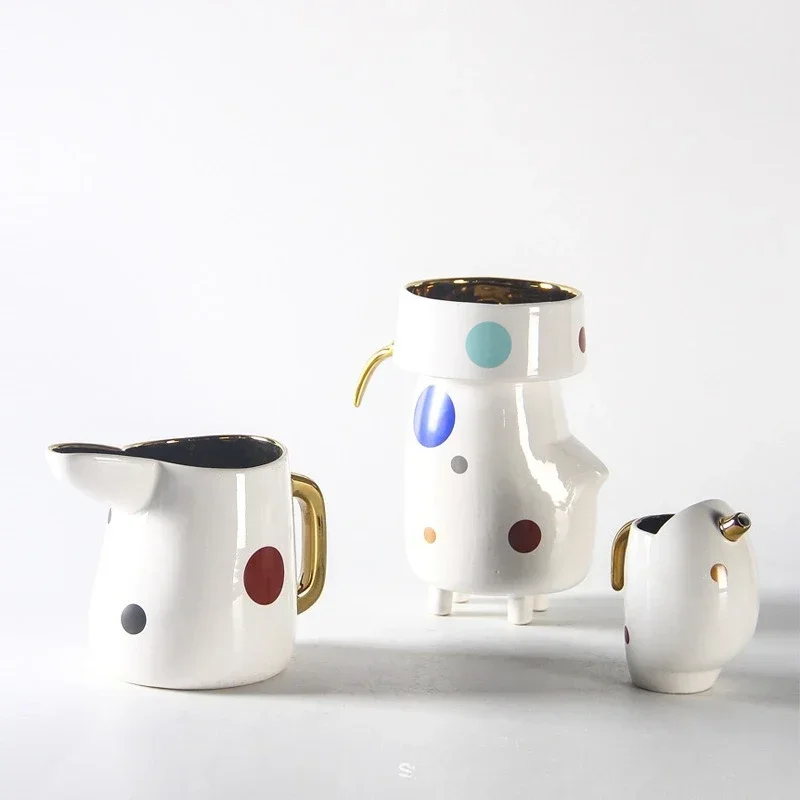 Nordic creative polka dot gold ceramic vase dining table flower arrangement ornament