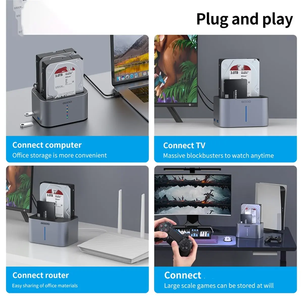 A72Z  USB 3.0 & Type-C HDD/SSD Docking Station for 2.5/3.5 Inch SATA Drives, LED Indicator - Fast Data Transfer EU PLUG