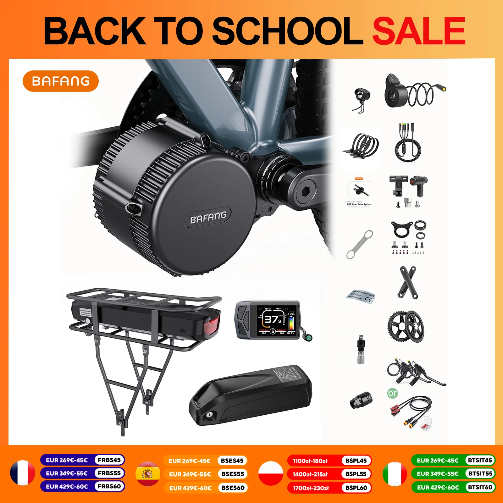 BAFANG 750W 500W 250W Motore Mid Drive 48V Batteria Bicicletta Elettrica Conversione BBS02 BBSHD con Kit Dlsplay Motore E-Bike 68-73MM