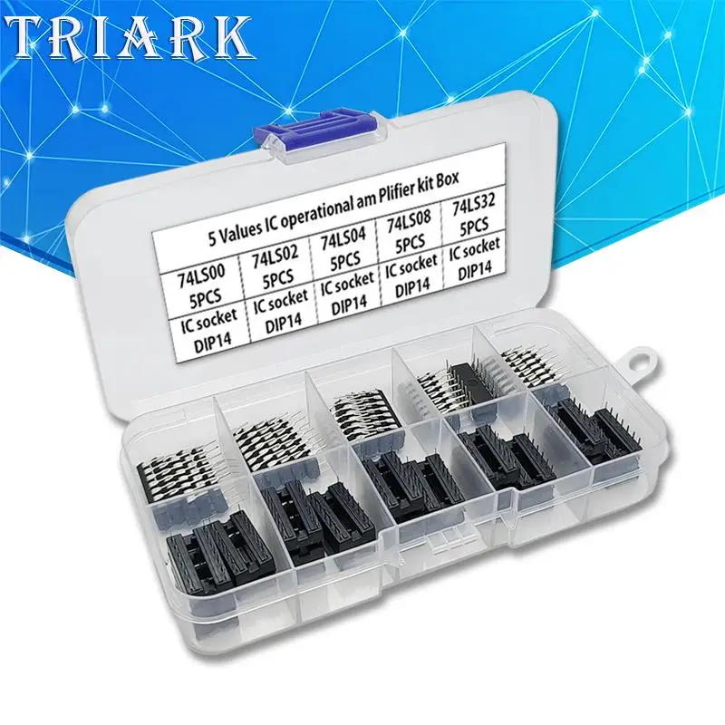 25 قطعة/المجموعة 74LS00 74LS02 74LS04 74LS08 74LS32 مع مقبس IC DIP-14 الدوائر المتكاملة DIP IC مجموعة صندوق عدة