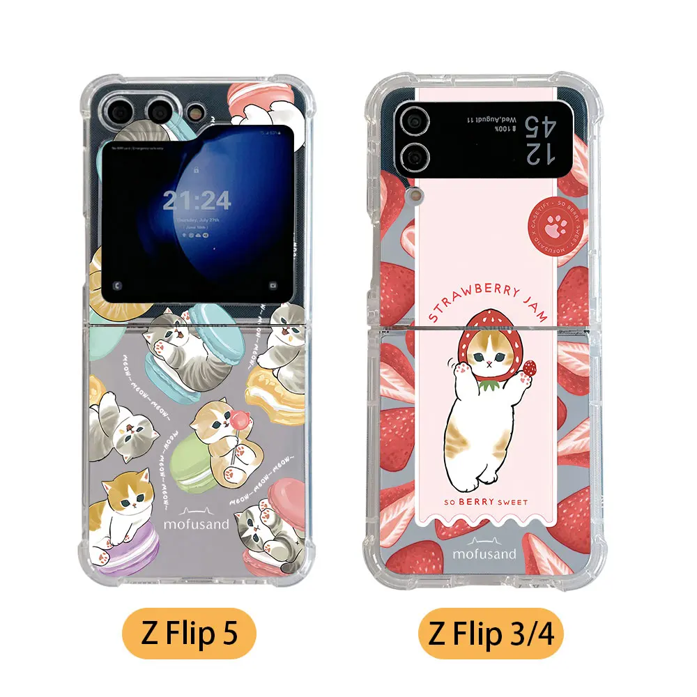 Cute M-Mofusands cat Phone Case for Samsung Galaxy Z Flip 3 4 Z Flip 5 6 Z Fold 4 5G PC Soft Anti-fall Back Cover