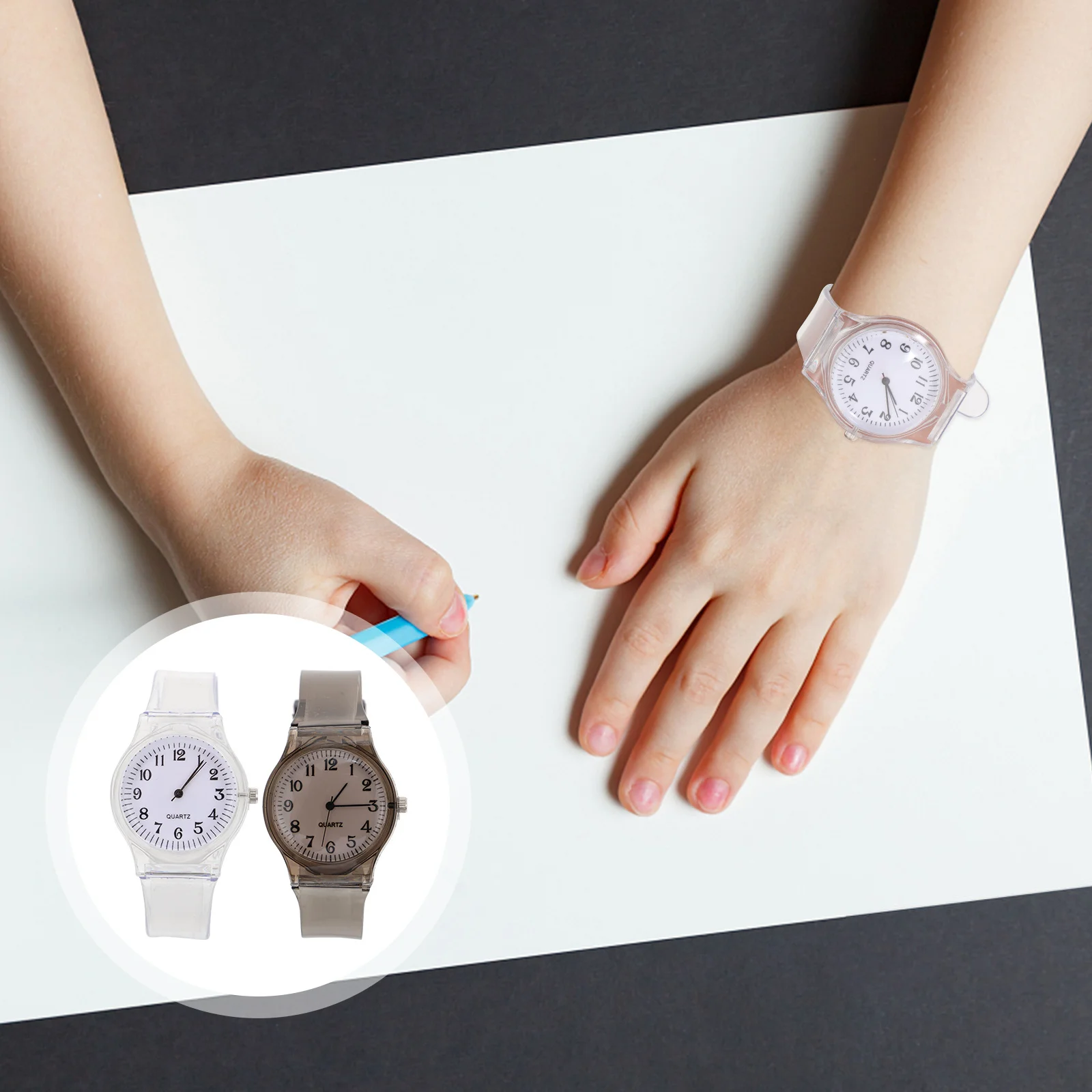 2 pcs Children Watches Kids Plastic Watch Clear Dial Waterproof Accurate Timekeeping For Kids Gift School Use Modern Style