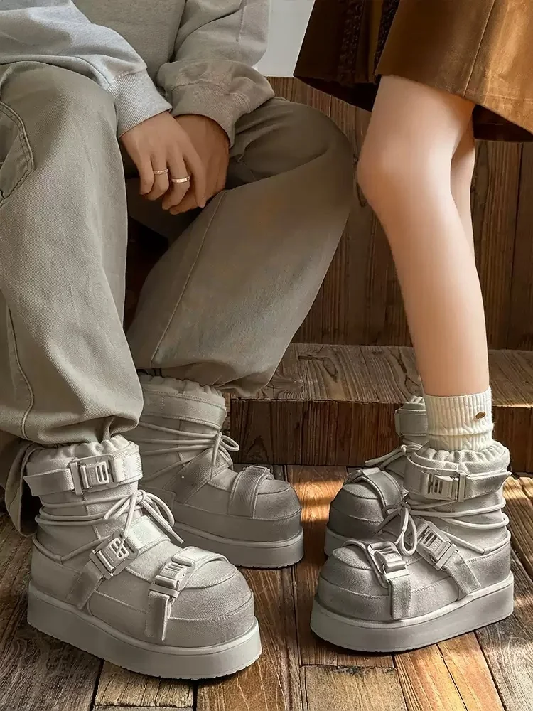 Unisex Boots 2026 New Men Women Winter Snow Boots Distressed Worn Style High Top Boots Thick Sole 7CM Height Increasing Shoes