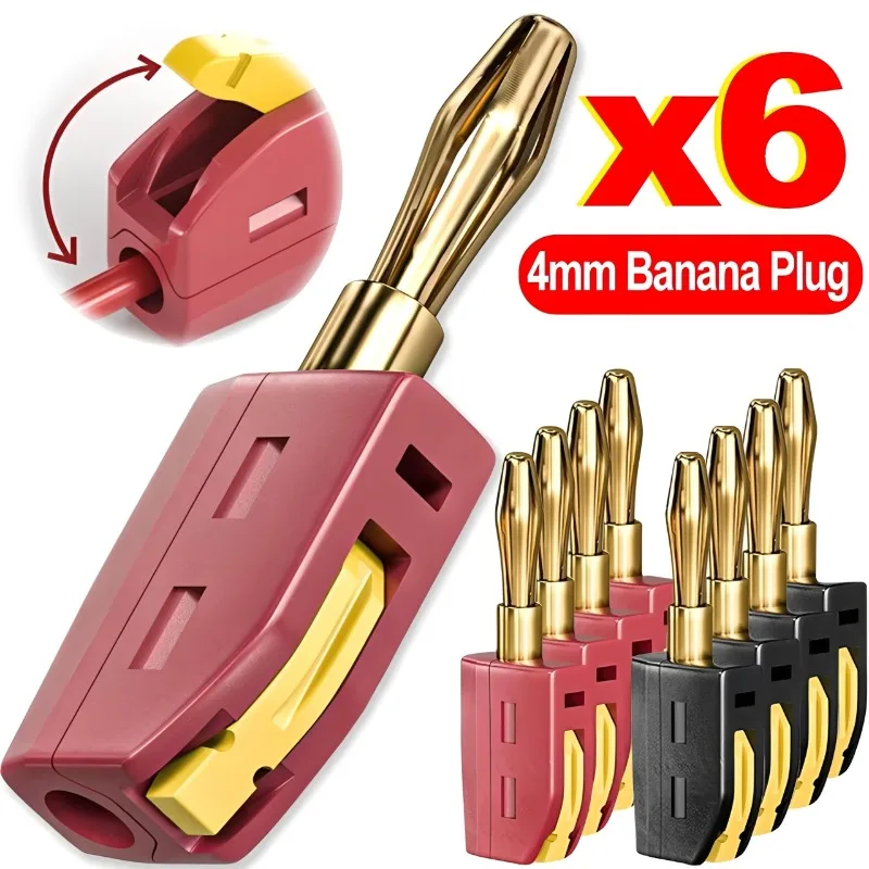 1-6Pcs 32A 4mm Banana Plug Solderless Quick Connect High Current Gold-Plated Banana Connectors Audio Copper Speakers Amplifier