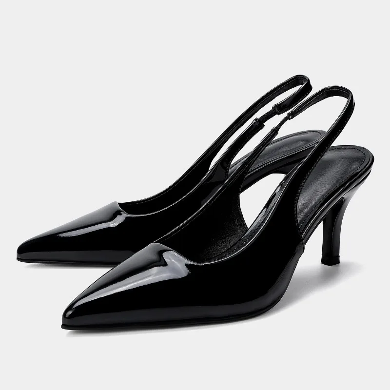 

Luxury Designer Patent Leather High Heels Women Sexy Pointed Toe Pumps Slingback Sandals Concise Style Comfortable Office Shoes