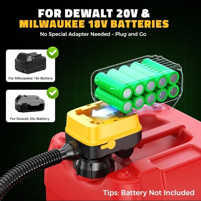 3.2 GPM Portable Fuel Transfer Pump, Compatible with DeWalt 20V & Milwaukee 18V Battery