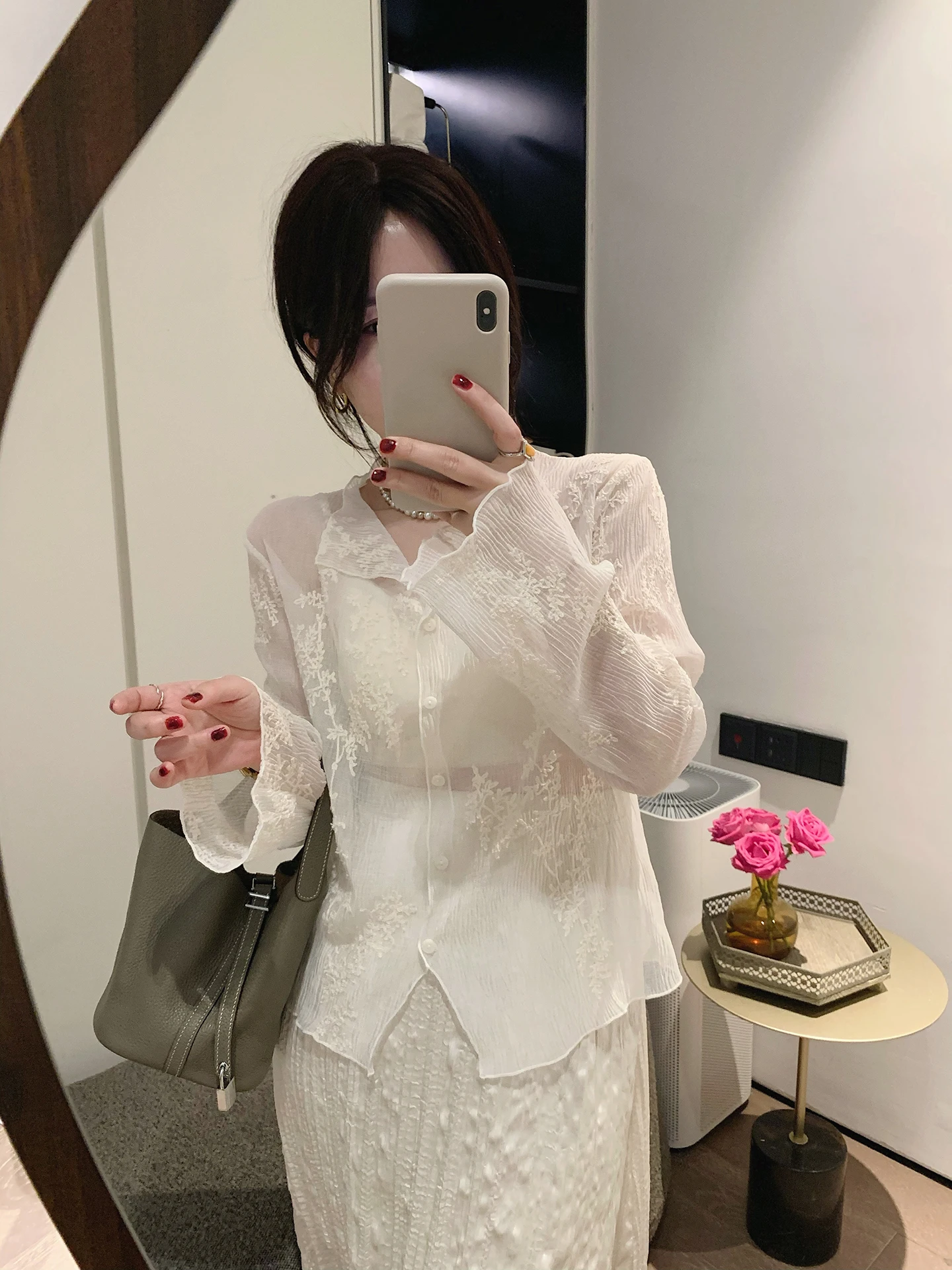 

Женская винтажная шифоновая блузка Misslady с вышивкой, полупрозрачная, сексуальная, нежная, солнцезащитная, весенняя новинка, свободного кроя, с длинным рукавом