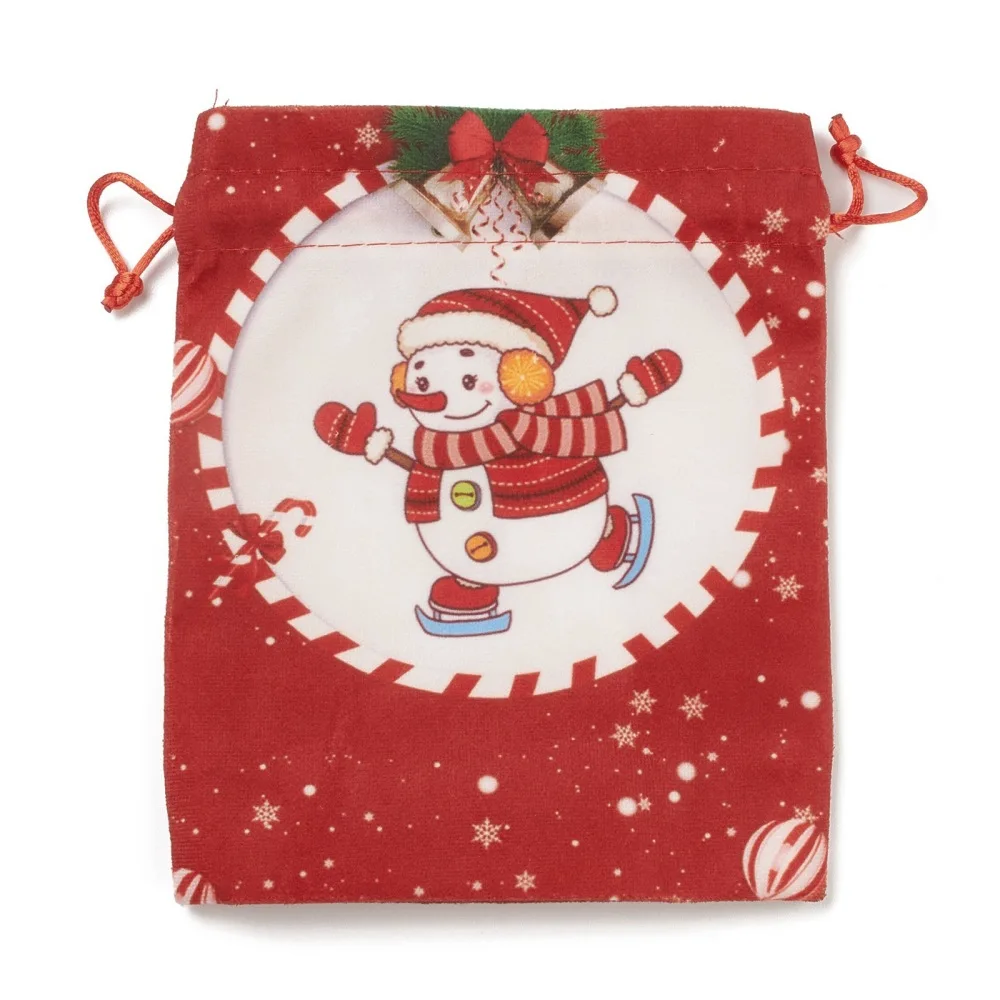 10Pcs Christmas Theme Rectangle Cloth Bags Santa Claus Drawstring Pouches with Jute Cord for Gift Wrapping 19x16x0.6cm