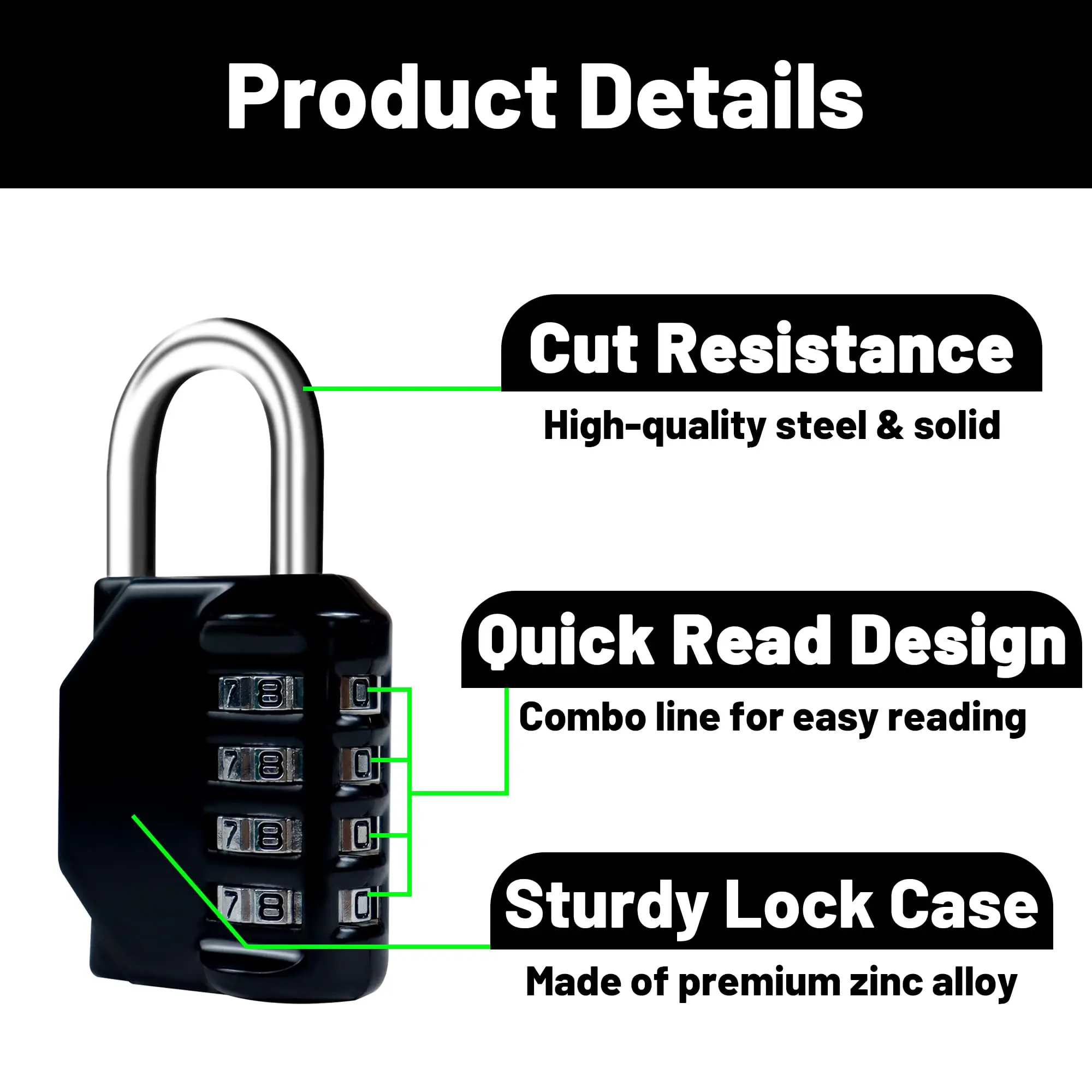 Combination Lock Resettable 4 Digit Padlock with Combination, Waterproof and Heavy Duty Padlock Outdoor for School GymLocker