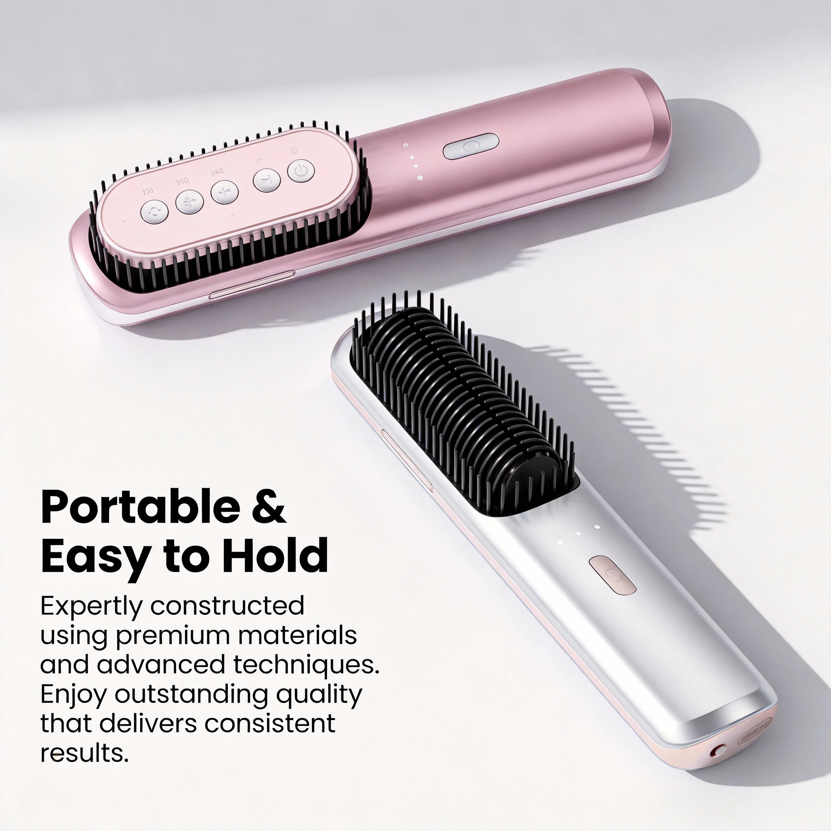Portable Wireless Bristle Hair Straightener Comb Stainless Steel Teeth Plastic 3 Temperature Settings USB/Battery