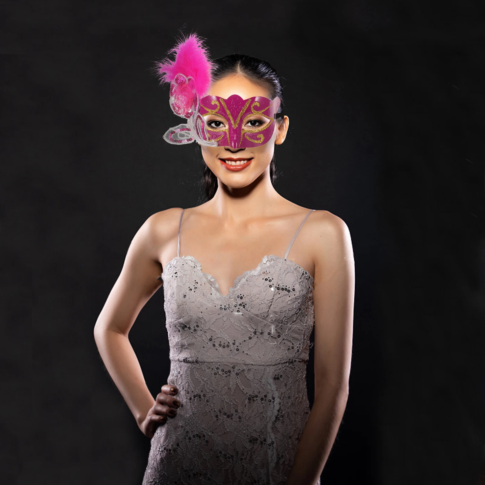 

Flower Side Mask Masquerade Party Women Plumage Halloween Photo Prop Decorative Dance Stage Performance Costume