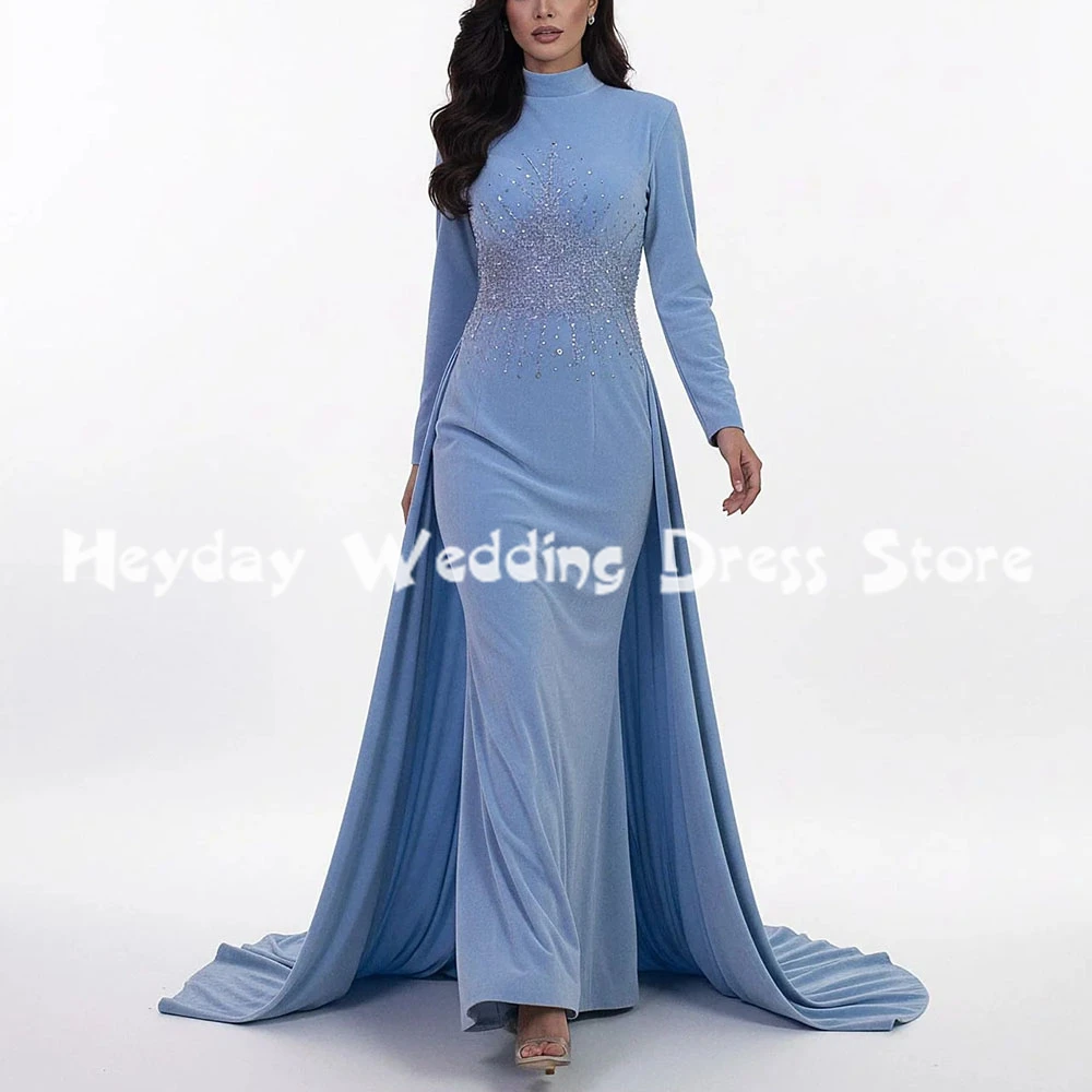 

Heyday Women's Mermaid Beaded High-neck Evening Dresses With Long Sleeves Floor-Length Court Train Formal Elegant Dresses 2025