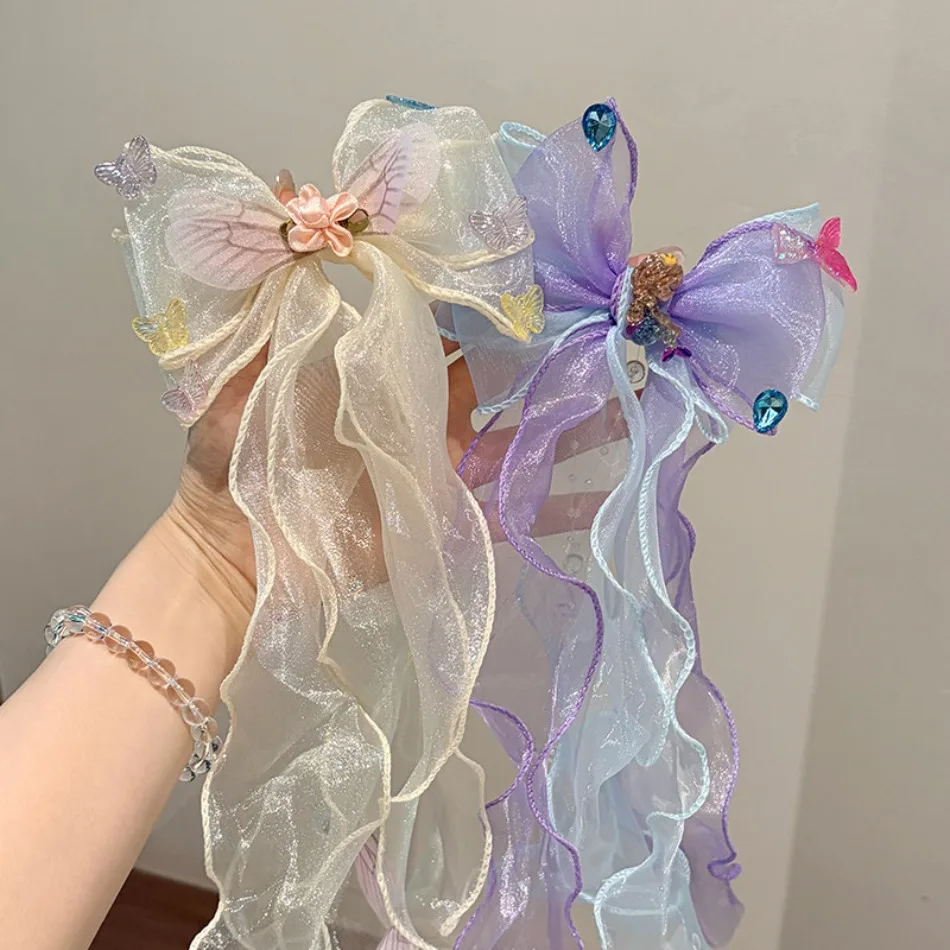 

New Children Mermaid Ribbon Bow Hairpin Girl Top Clip Flower Butterfly Ribbon Hairpin Headgear Girls Ariel Dress Up Clips HP01