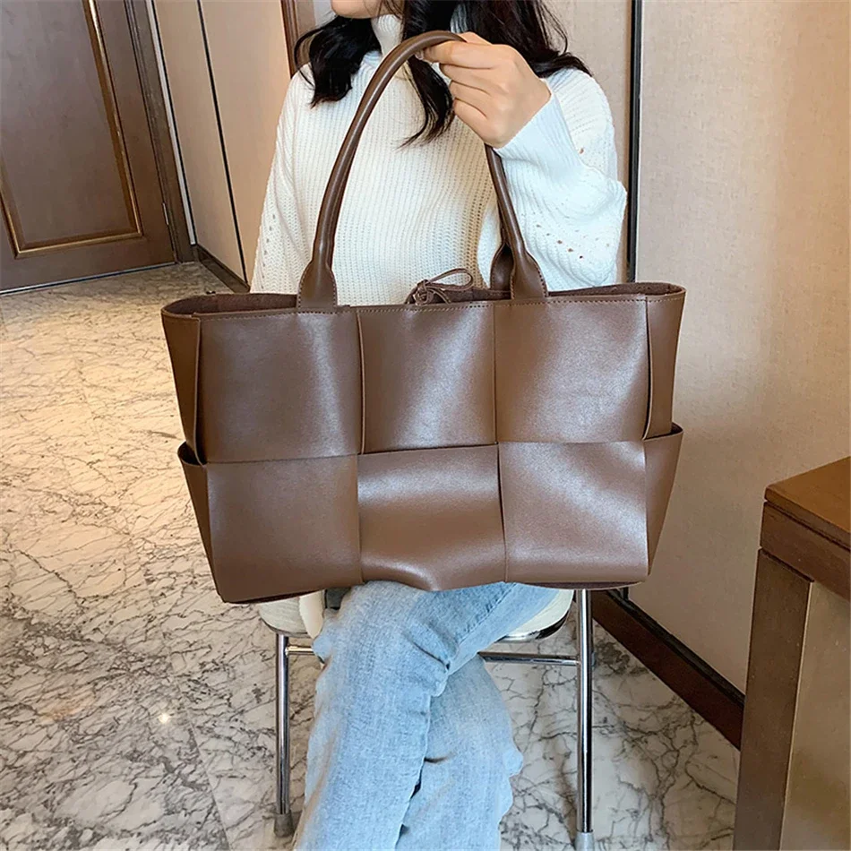 Brand Large Weave Tote Bags High Quality Leather Shoulder Bags for Women Designer Luxury Lady Top-handle Bags Luxury Sac