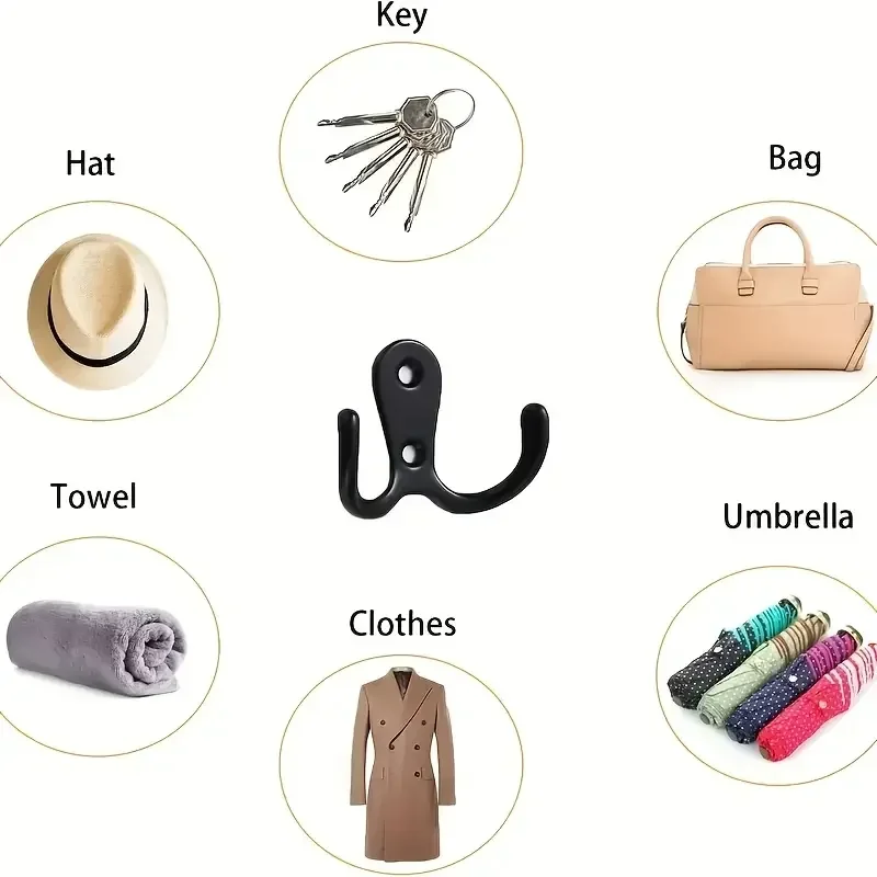 YUANJ 5個入り コートフック 壁掛け 2穴 タオルハンガー コート 帽子 衣類 家庭用収納フック 壁掛けフック ハンガー ハードウェア用