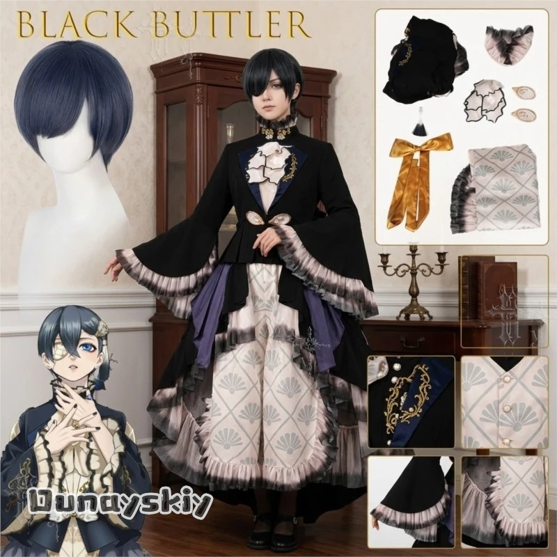 

Oyster Ciel Cosplay Anime Black Butter Phantomhive Costume Luxury Gothic Style Uniform Suit Halloween Party Role Play Outfit cos