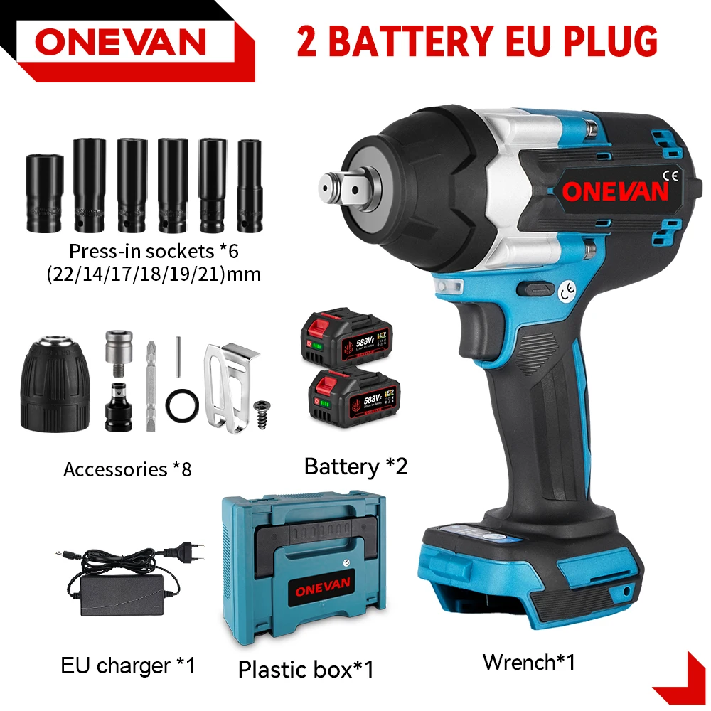 ONEVAN Hoog Koppel Draadloze Borstelloze Elektrische Slagmoersleutel 1800N.M 1/2 "Boor Schroevendraaiers Elektrisch Gereedschap Voor Makita Batterij Pin