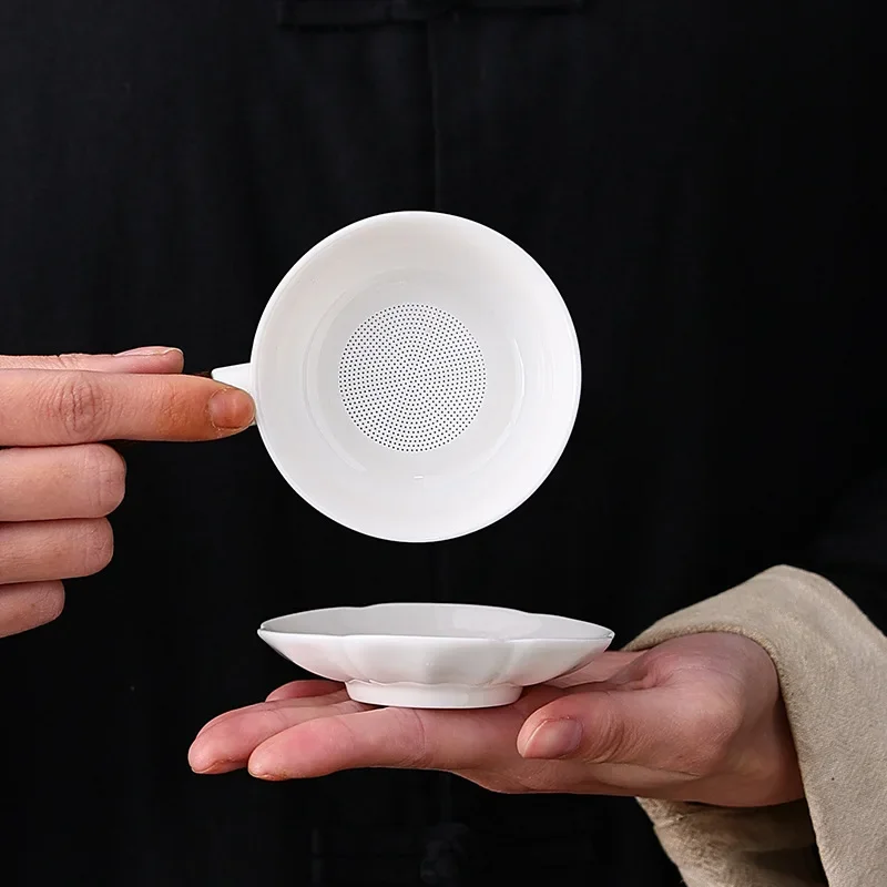 Solid wood side tea filter screen tea water separation filter residue suet jade white porcelain fair cup tea set accessories