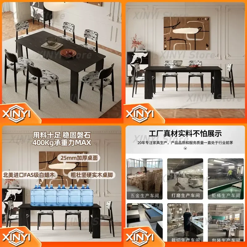 French Retro Solid Ash Wood Dining Table Set Antique Rectangular Vintage Style for Small Apartment Dining Room Home for