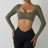 QINACTIVE Women Yoga Shirts Crop Top Long Sleeves Shirts for Women Yoga Sports Fitness Gym Clothes Workout Tops 5