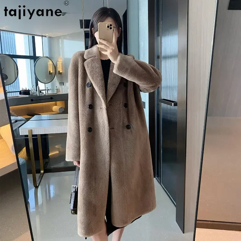 

Tajiyane 100% Sheep Shearing Jacket Women Winter Wool Coats Elegant Fur Coat Women Mid-length Fur Jakcets Korean Abrigos SGG1101