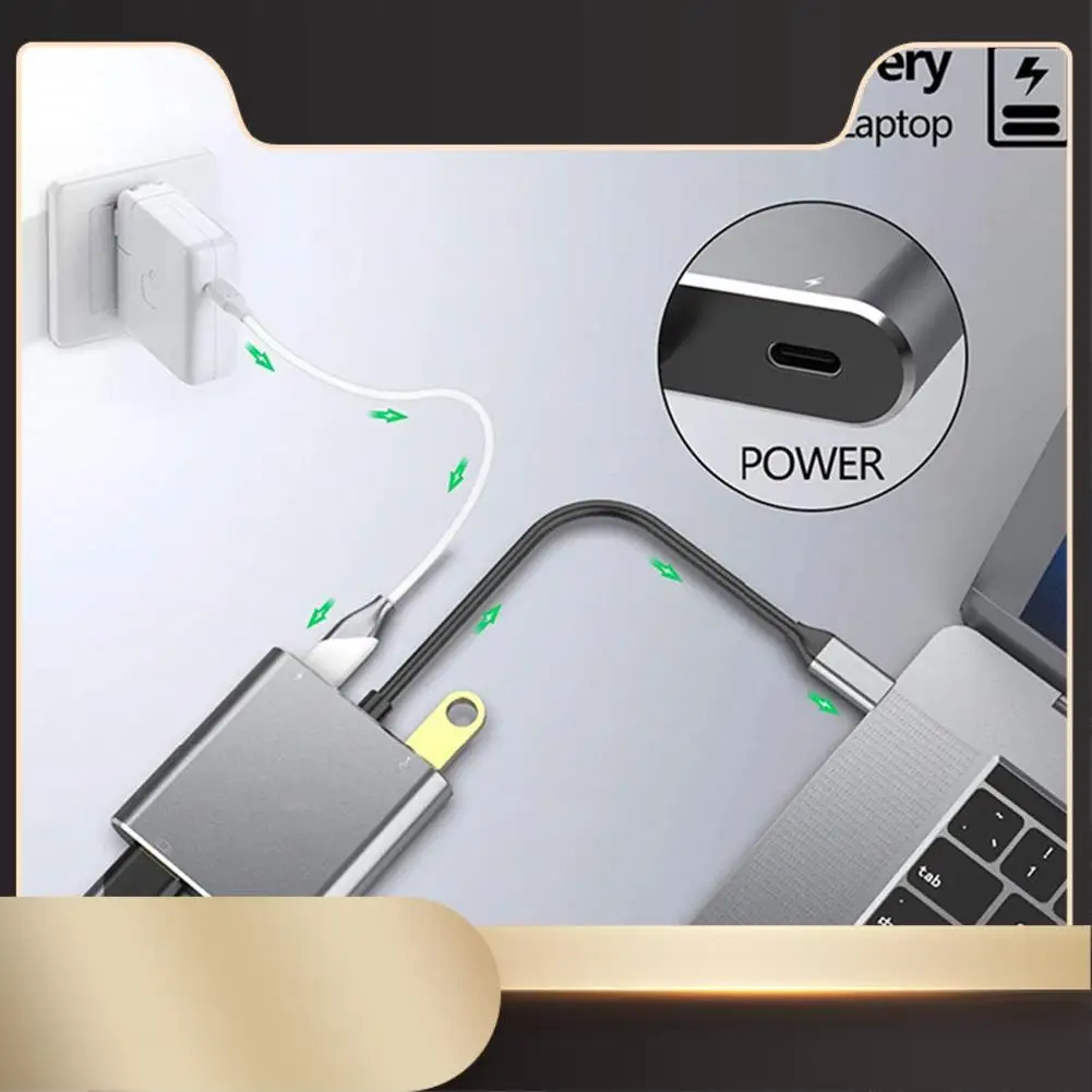 

Концентратор 4в1 USB типа C для двойного порта зарядки 4K HD, совместимый адаптер док-станции USB-C, поддержка двухэкранного дисплея-N36R