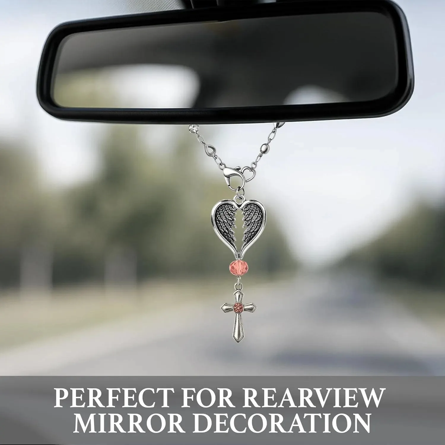 Guardian Heart Wing Cross Charm Pendant For Car Steering Wheel Handbag Decoration Blessed Cross For Woman Gifts Car Accessories