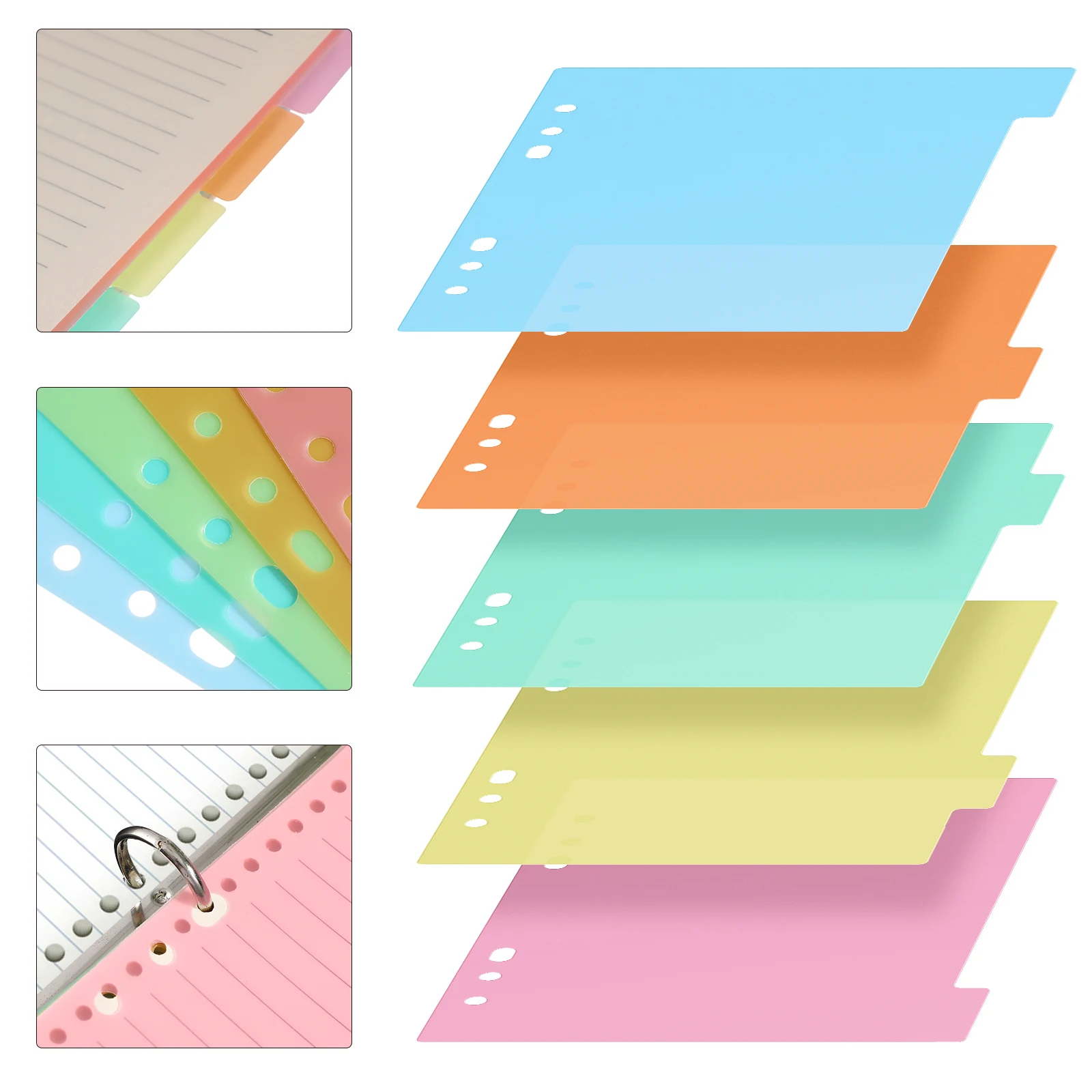 Lot de 10 pièces de classeur à onglets semi-transparent, étiquettes multicolores, index, pour carnet A5, licence, fournitures de papeterie