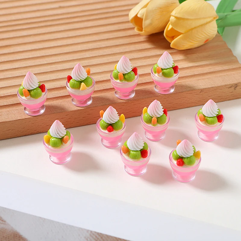 6pcs Dollhouse Miniature Cream Cup Sundae Ice Cream Toys Mini Dessert Model For Doll House Decor Kids Pretend Play Toys Gift