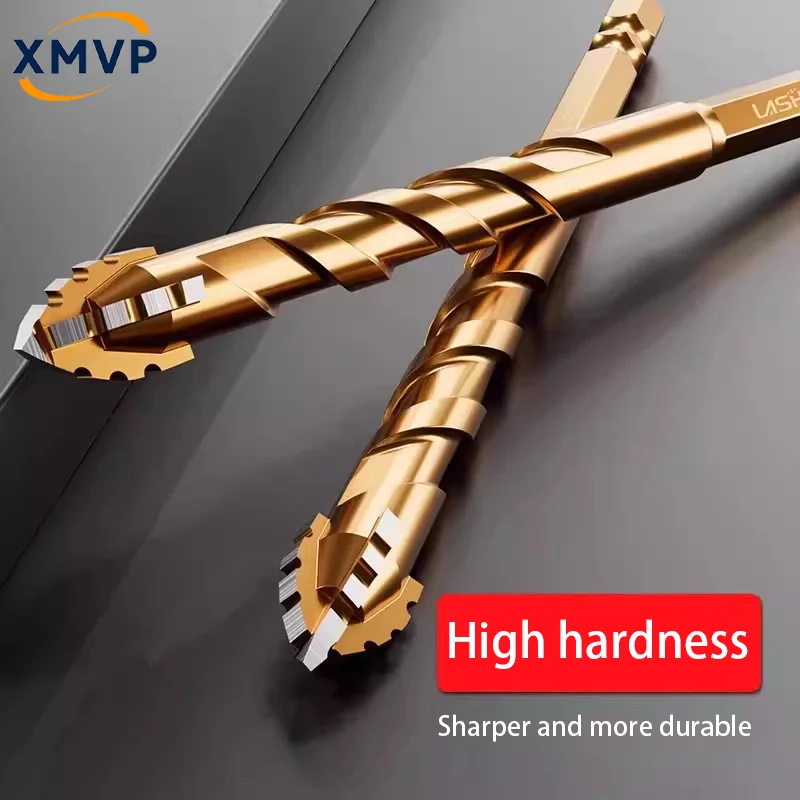 Upgrade four-edge serrated eccentric drill bit for dry drilling of tiles, marble, concrete, and special high-hardness reaming to