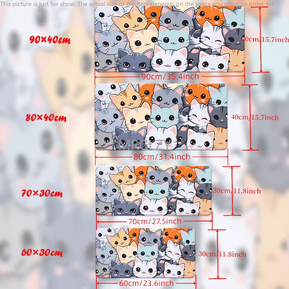 Cute Cartoon Kitten Mouse Pad Large Rubber Base Anti-slip PC Desk Accessories Mousepad for Office & Gamer Keyboard Mat Decor Rug
