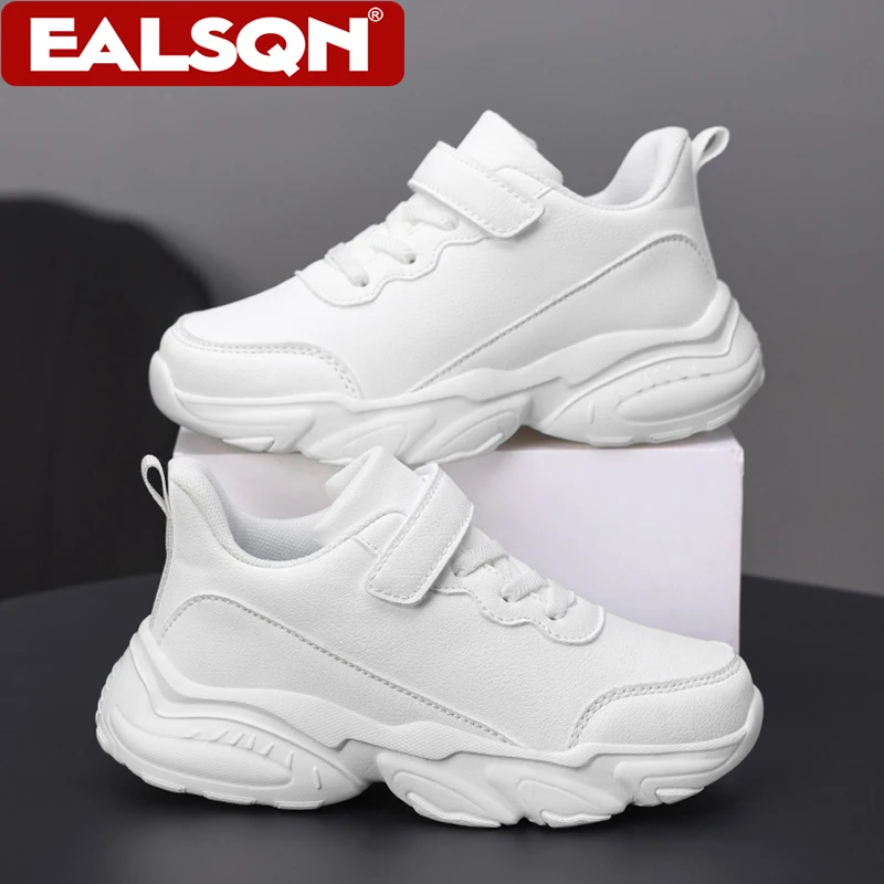 White Children's Leather Casual Shoes For Boy Girls School Walking Outdoor Lightweight Kids Non-slip Sport Running Sneakers