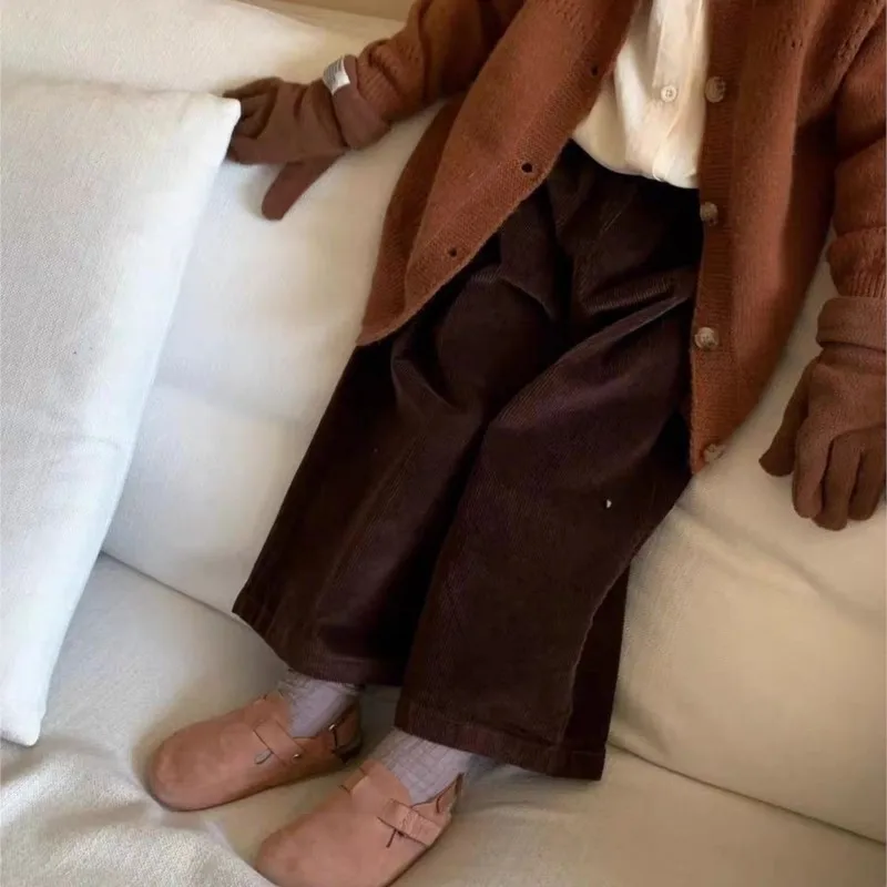 Fashion Baby Girl Boy Corduroy Wide Leg Pant Solid Color Infant Toddler Child Casual Trousers Spring Autumn Baby Clothes 1-10Y