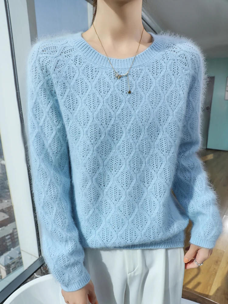 TLOML 여성용 100% 밍크 캐시미어 스웨터 오넥 긴 소매 풀오버 가을 겨울 부드럽고 따뜻한 캐주얼 캐시미어 니트웨어 기본 탑