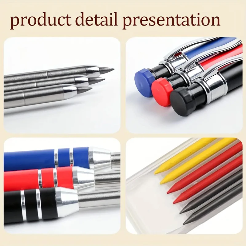 2.8mm Solid Carpenter Mechanical Pencil with Lead Deep Hole Marker with Built-In Sharpener for Carpenter Woodworking Architect