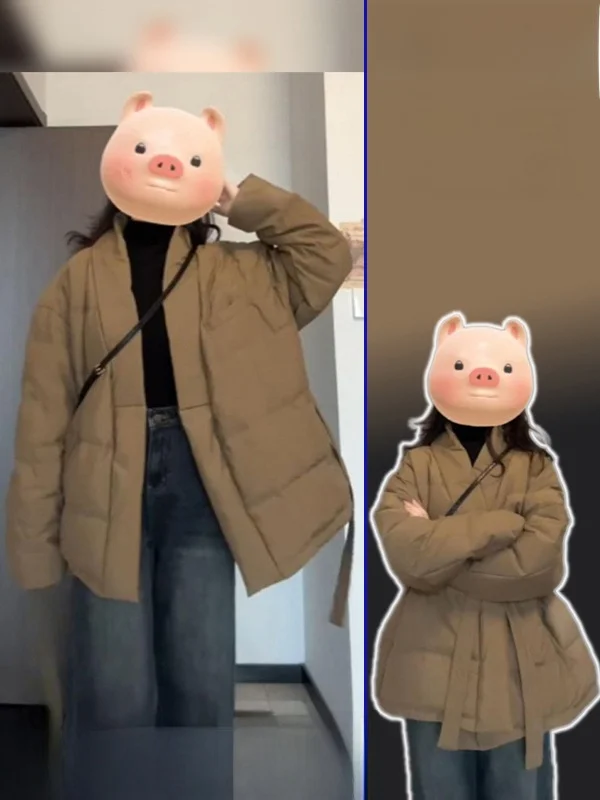 

Женская утепленная хлопковая куртка Ele V-ne с поясом, больших размеров, теплая, в корейском стиле, свободного кроя, с длинными рукавами, на молнии