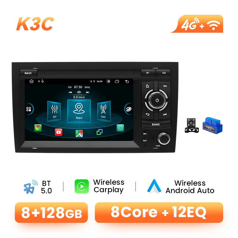 Draadloze CarPlay Android 14 autoradio voor Audi A4 B6 B7 B8 S4 RS4 SEAT 8GB GPS WiFi Bluetooth DSP Navigatie Stereo Speler 128GB