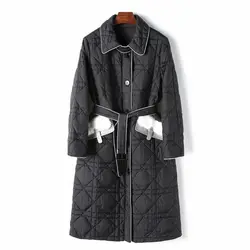 clothing Spring and Autumn new style long diamond grid lightweight down jacket 2024 women's casual lapel warm