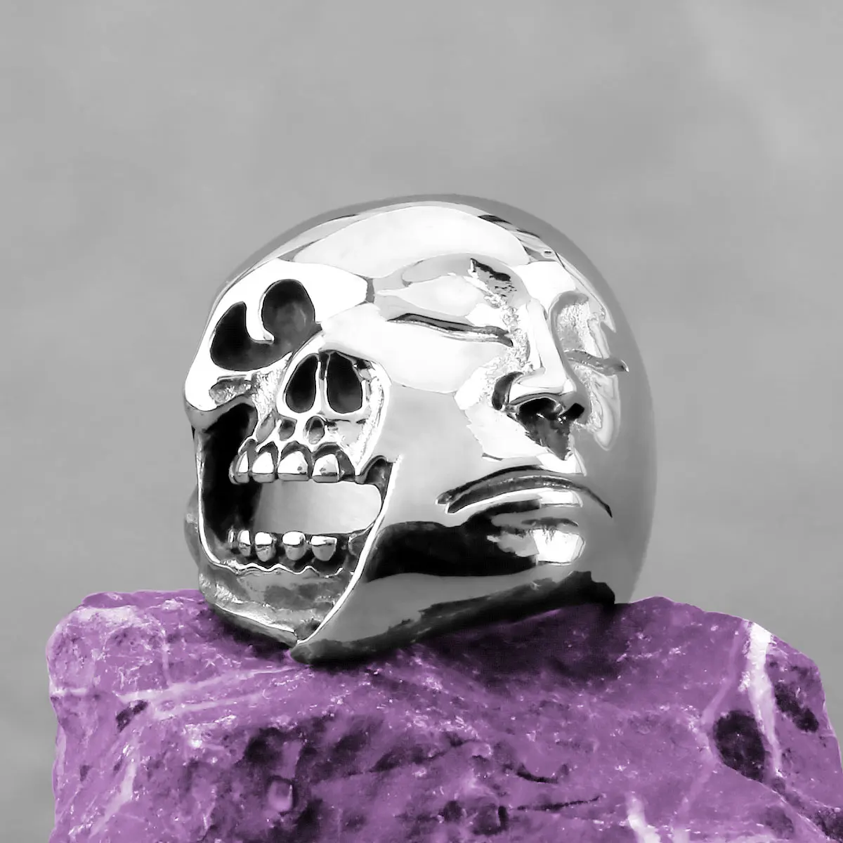 Neo Gothic Life and Death Mask Skull Ring Stainless Steel Men Hip Hop Punk Biker Skull Rock Ring Charm Male Jewelry Wholesale