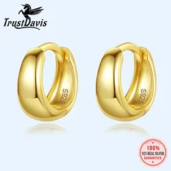 TrustDavis Real 925 Sterling Silve Fashion Minimalist Geometric Wide Gothic Hoop Earrings For Women Wedding Party Jewelry DA839