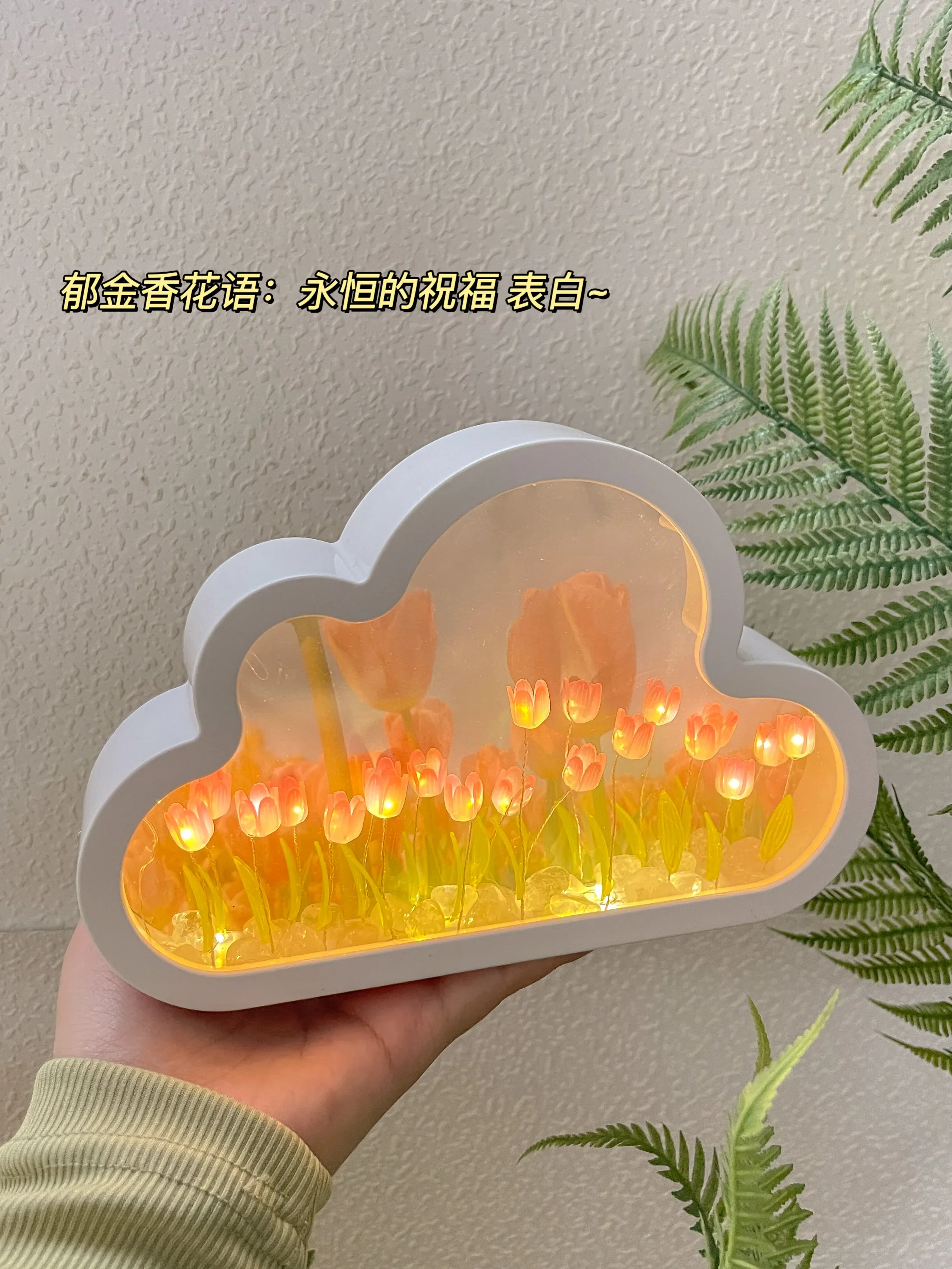 Birthday gift bouquet, clouds, tulips, roses, small night lights, DIY handmade mirrors