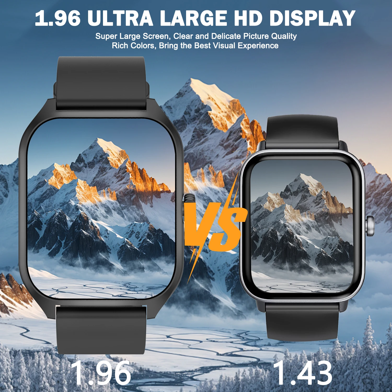 Body Temp Smart Watch for Men and Women, 1.96'' HD Touch Screen Activity Trackers with Text/ Call/ 100+ Sports/ Sleep Monitor