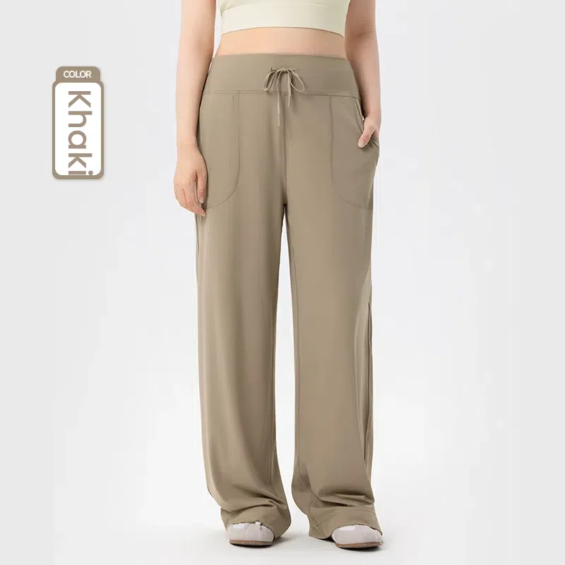 

Plus Size Loose Women's Sports Pants High-Waist Drawstring Wide-leg Fitness Pants Elastic Slimming Yoga Long Trousers clothes