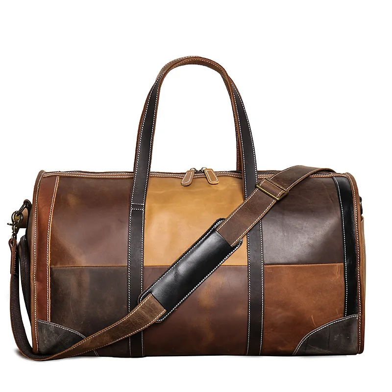 Imagem -03 - Bolsa de Couro para Homens e Mulheres Duffle Malas de Cowskin Malas de Mão Bolsas de Ombro de Viagem Bolsa Weekender